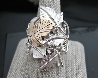 Woodland Leaves Ring in Sterling Silver Handmade Ring, Statement Woodland Ring, artisan rings, Leaf Jewelry, Gold-filled leaf