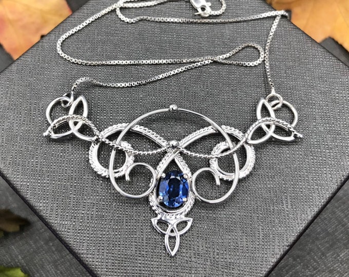 Featured listing image: Sterling Silver Handmade Victorian Celtic Sapphire Necklace, Norse Jewelry, Handmade Irish Wedding Necklace, Scottish Wedding, Gaelic Bride