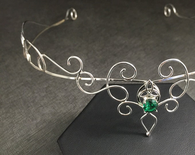 Elvish Gemstone Tiara in Sterling Silver, Victorian Bridal Circlet, Princess Fantasy Tiara, Bohemian Wedding, Hair Jewelry, Magical Weddings