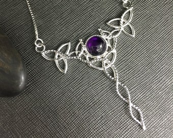 Celtic Knot Amethyst Necklaces in Sterling Silver, Irish Jewelry, Large Necklaces, Gifts For Her, Handmade Celtic Irish Boho Wedding