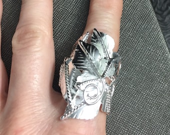Handmade Sterling Silver Woodland Leaf Statement Ring, Statement Rings, Gifts For Her, Knuckle Jewelry
