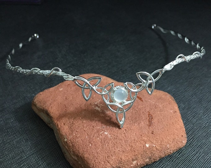 Celtic Knot Moonstone Wedding Tiara in Sterling Silver, Celtic Bridal Circlet, Celtic Diadem, Gifts For Her, Wedding Circlet, Accessories