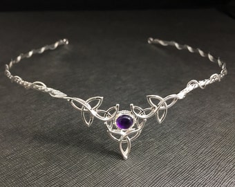 Celtic Knot Bridal Sterling Silver Tiara, Irish Wedding Tiara, Irish Diadems, Celtic Tiaras, Irish Tiaras Cabochon Gemstones