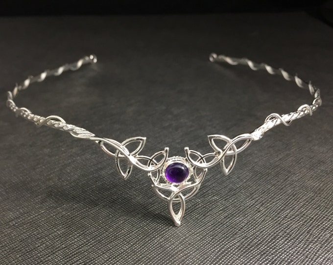 Celtic Knot Bridal Sterling Silver Tiara, Irish Amethyst Artisan Wedding Tiara, Irish Diadems, Celtic Tiaras, Irish Tiaras with Amethyst