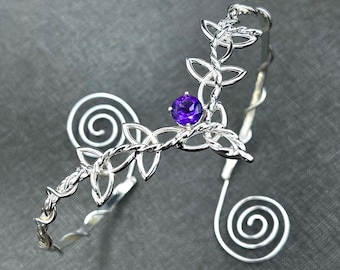 Sterling Silver Celtic 8mm Moonstone Arm Cuff, Irish Jewelry, Upper Arm Bracelets, Bohemian Arm Jewelry, Irish Wedding, Handmade Arm Torc