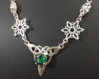 Celtic Irish Flower Knot Amethyst Emerald Sapphire Necklace in Sterling Silver, Irish Necklaces, Gifts For Her, Anniversary, Birthday Gift