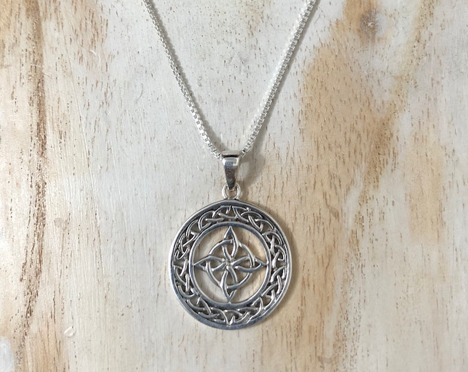 Celtic Knot Eternity Necklace with 18 Inch Box Chain in Sterling Silver, Celtic Necklaces, Irish Necklaces, Irish Pendants, Boho Style