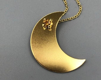 Crescent Moon Necklace Aquamarine Amethyst Sapphire Emerald Necklace in Sterling Silver, Boho Celestial Jewelry, Waxing Moon Jewelry