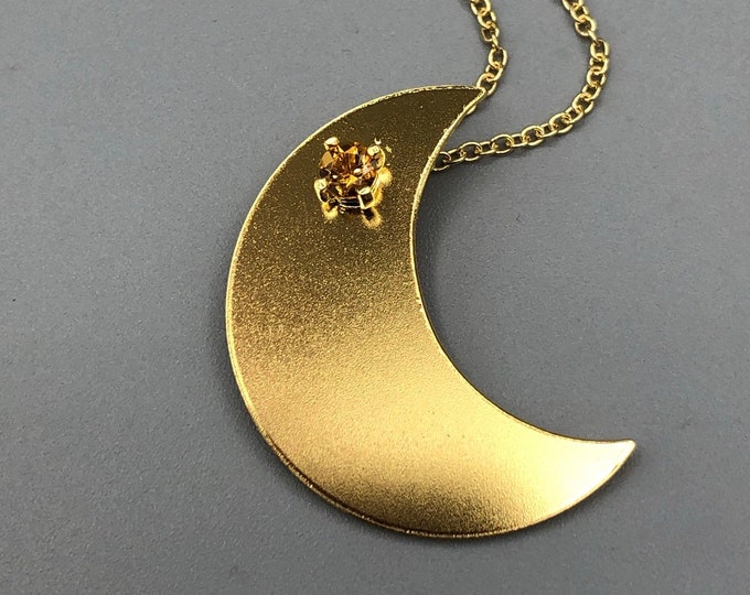 Crescent Moon Necklace Aquamarine Amethyst Sapphire Emerald Necklace in Sterling Silver, Boho Celestial Jewelry, Waxing Moon Jewelry
