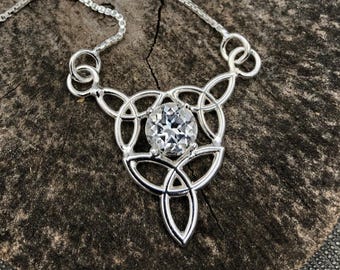 Celtic Knot Sterling Silver Gemstone Necklace: Irish Jewelry, Gifts For Her, Emerald Necklace