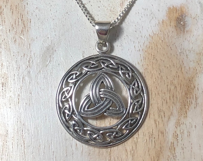 Celtic Knotwork Sterling Silver Necklace, Trinity Knot Irish Necklaces, Gifts For Her, Celtic Weddings