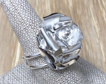 Handmade Sterling Silver Rose Ring: Floral Statement Jewelry, Flower Rings, Roses Jewelry Statement