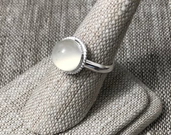 Handmade Sterling Silver 10mm Moonstone Ring: Simple Gemstone Ring, Cute Dainty Rings, Gifts For Her