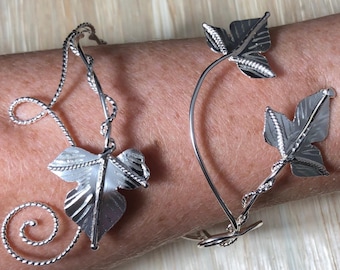 Handmade Sterling Silver Ivy Leaf Cuff Bracelet: Woodland Faery Wrap, Leaf Jewelry, Cuff Bracelet, Gifts For Her