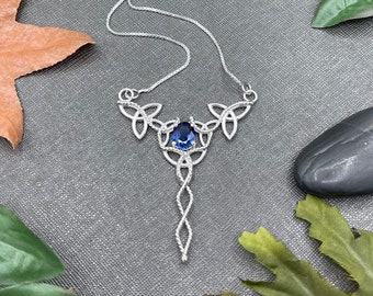 Celtic Knot Sapphire Necklace Sterling Silver, Gifts For Her, Irish Necklaces, Irish Wedding, Statement Jewelry, Nordic