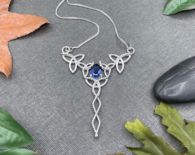 Celtic Knot Sapphire Necklace Sterling Silver, Gifts For Her, Irish Necklaces, Irish Wedding, Statement Jewelry, Nordic