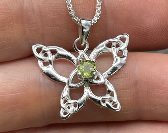 Butterfly Celtic Sterling Silver Necklace, Butterfly Trinity Knot, Irish Necklaces, Dolly Wings