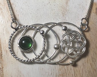 Celtic Knot Tourmaline Moonstone Opal Necklaces, Artisan Circles Celestial Necklaces, Gifts For Her, Birthday, Anniversary