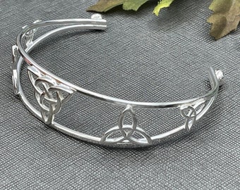 Handcrafted Sterling Silver Celtic Trinity Knot Cuff Bracelet, Statement Jewelry, Irish Wedding, Gifts For Her
