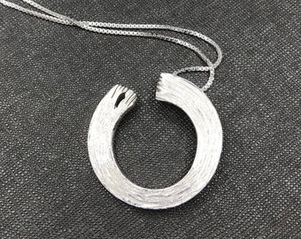 Sterling Silver Enso Pendant with 18 inch Box Chain, Handmade Enso Necklace, Eastern Zen Jewelry Designs, OOAK Enso Eastern Jewelry