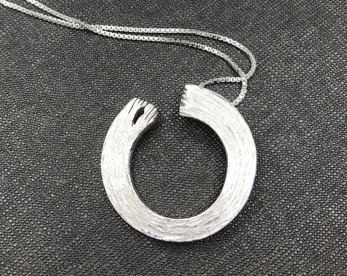 Sterling Silver Enso Pendant with 18 inch Box Chain, Handmade Enso Necklace, Eastern Zen Jewelry Designs, OOAK Enso Eastern Jewelry