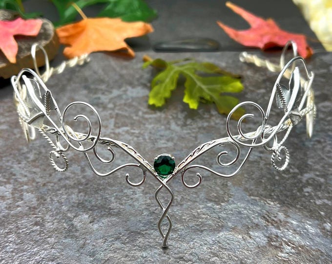 Featured listing image: Sterling Silver Emerald Leaf Woodland Tiara Circlet, Gothic Nordic Diadem, Norse Viking Wedding