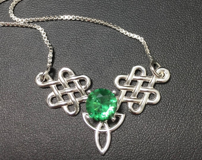 Celtic Trinity Knot Emerald Peridot Amethyst Necklace Sterling Silver, Gifts For Her, Irish Bohemian Hipster Necklace,  Celtic Boho Necklace