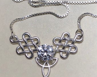 Amethyst Celtic Knot Necklace: Sterling Silver Boho Irish Pendant, Victorian Style Necklaces