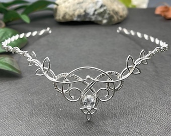 Sterling Silver Celtic Emerald Bridal Circlet Celtic Wedding Tiara, Elegant Wedding Circlet, Celtic Diadem, Fantasy Wedding, Gifts