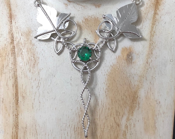 Woodland Leaves Emerald Amethyst Peridot Necklace Sterling Silver, Elvish Victorian Necklace, Irish Necklace Sterling Silver Handmade