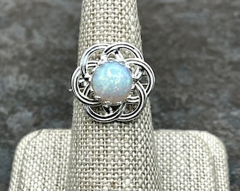 Handmade Sterling Silver Opal Ring: Celtic Knot Gemstone, Irish Bohemian Cute Ring, Gifts For Her