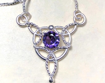 Celtic Knot Sterling Silver 6mm Gemstone Necklace: Irish Pendant Jewelry, Gifts For Her, Emerald Necklace, Scottish Bride