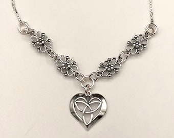 Irish Heart Necklace in Sterling Silver with 18 Inch Box Chain, Irish Necklaces, Scottish Necklaces, Gifts for Her