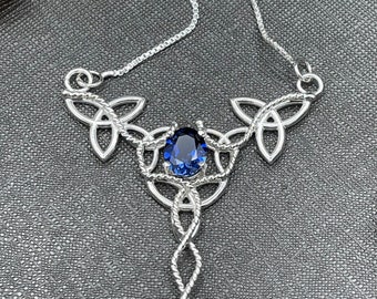 Irish 8mm Sapphire Necklace in Sterling Silver, Victorian Necklaces, Irish Wedding, Statement Jewelry, Chevron Necklace, Scottish Jewelry