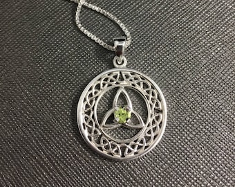 Irish Drop Celtic Trinity Knot Gemstone Necklace In Sterling Silver, Irish Necklace, Gifts For Her