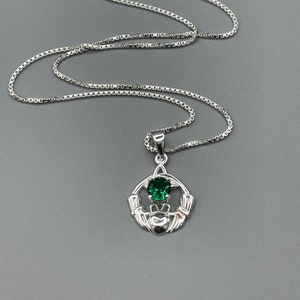 Irish Claddagh Emerald Peridot Amethyst  Necklace in Sterling Silver, Gifts For Her, Irish Symbolicc Necklace, Birthday Jewelry Ideas
