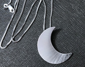 Stevie Nicks Inspired Crescent Moon Necklace with 18 inch Box Chain, Sterling Silver Celestial Crescent Moon Necklace, Handmade