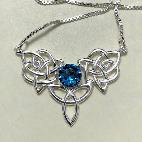 Celtic Blue Topaz Necklace in Sterling Silver, Gifts For Her, Celtic Amethyst Peridot Bohemian Jewelry, Anniversary Gifts, Irish Jewelry