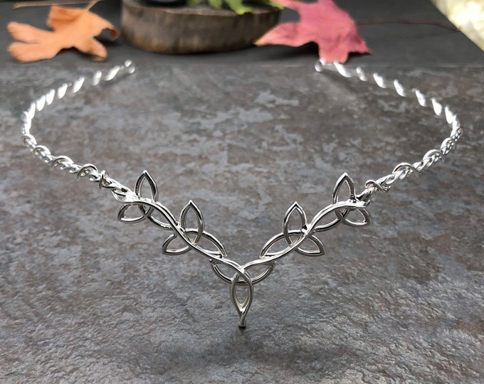 Irish Wedding Circlet in Sterling Silver, Celtic Circlet, Bridal Diadem, Trinity Knot Handmade Wedding Circlet, Celtic Circlets, OOAK