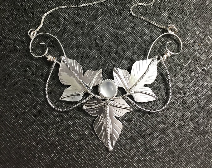 Elvish Leaf Gemstone Necklace in Sterling Silver, Renaissance Necklace, Gifts For Her, Woodland Necklaces, Leaf Jewelry, Fae Jewelry