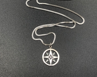 Northern Star Celestial Compass Style Necklace in Sterling Silver, Steampunk Compass Necklace, Unisex Necklace Designs