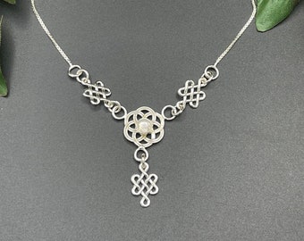 Celtic Knot Emerald Necklace in Sterling Silver, Drop Necklace, Scottish Necklaces, Irish Jewelry, Gifts for Her