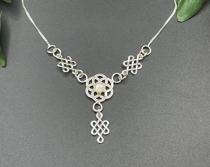 Celtic Knot Emerald Necklace in Sterling Silver, Scottish Symbolic Necklaces, Irish Jewelry, Gifts for Her