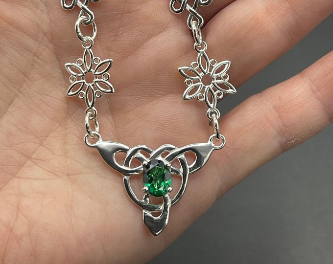 Celtic Irish Flower Knot Amethyst Emerald Sapphire Necklace in Sterling Silver, Irish Necklaces, Gifts For Her, Anniversary, Birthday Gift