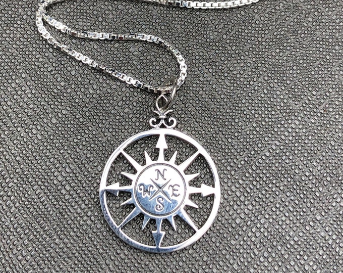 North East South West Compass Style Necklace in Sterling Silver, Steampunk Compass Necklace, Celestial Compass Necklace Designs