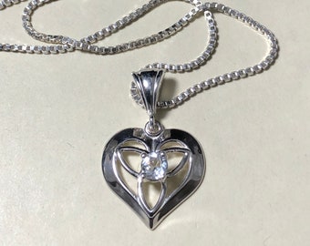 Irish Celtic Heart Amethyst Emerald Sapphire Necklace in Sterling Silver with Chain, Gifts For Her, Irish Jewelry, Celtic Wedding