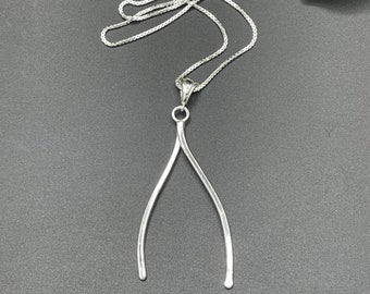 Large Wishbone Luck Necklace in Sterling Silver, Gifts For Her, Statement Necklace, Wishbone Good Luck Necklaces