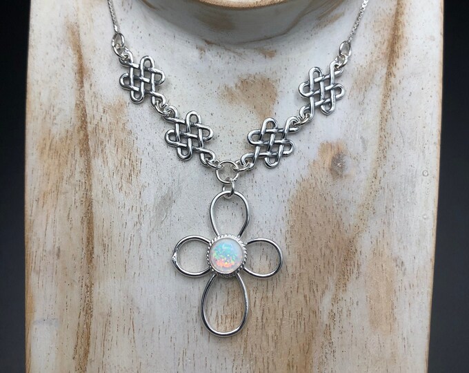Celtic Cross Moonstone Amethyst Opal Necklace in Sterling Silver, Drop Necklaces, Gift For Her, Boho Necklace, Celtic Cross Drop Necklace