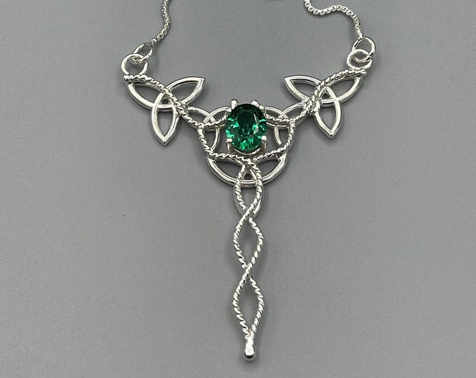 Celtic Trinity Knot Emerald, Sapphire, Amethyst Necklace, Irish Wedding Jewelry, Gifts For Her, Bohemian Jewelry, Sterling Silver Necklaces