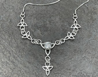 Sterling Silver Celtic Trinity Knot Necklace with Gemstone